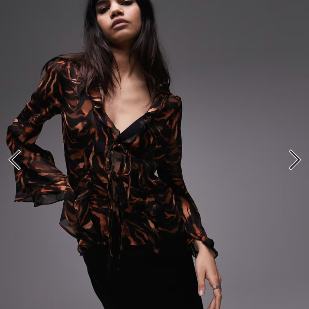 Womens Topshop Sheer Crinkle Animal Print Tie Front